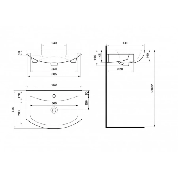 Раковина мебельная Акватон Балтика 65 см с отверстием под смеситель 1WH207775 (детальная фотография), нет в наличии