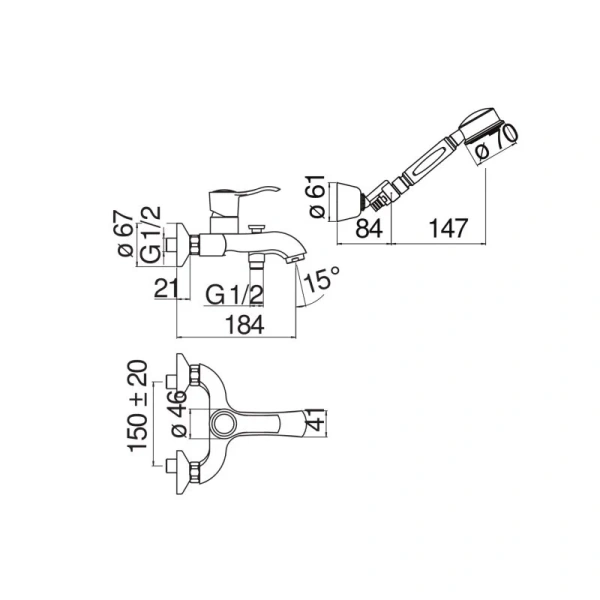 Смеситель для ванны Nobili Sofi SI98110 с душевой лейкой (детальная фотография), для ванны