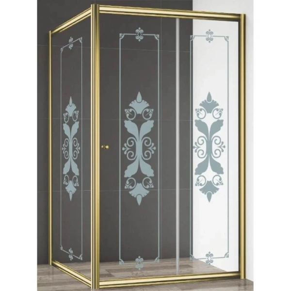 Душевой уголок Cezares Giubileo 120х90 см стекло прозрачное с матовым принтом профиль золото GIUBILEO-AH-1-120/90-SCORREVOLE-CP-G (детальная фотография)