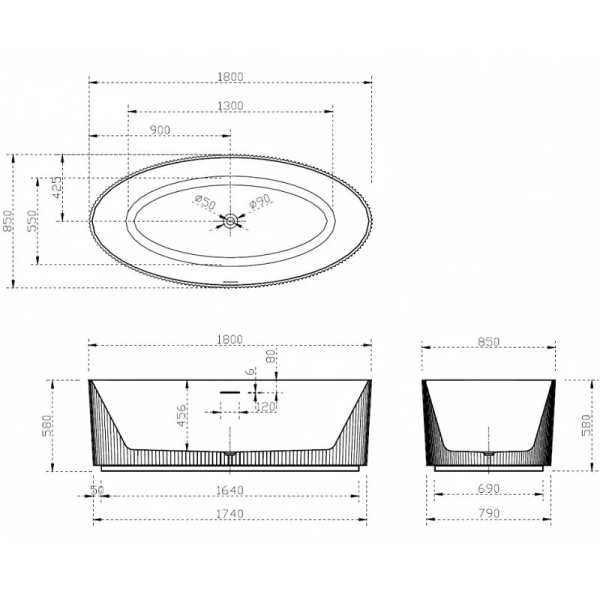 Акриловая ванна Abber 180х85 см овальная AB9327 (детальная фотография), 180x85 см