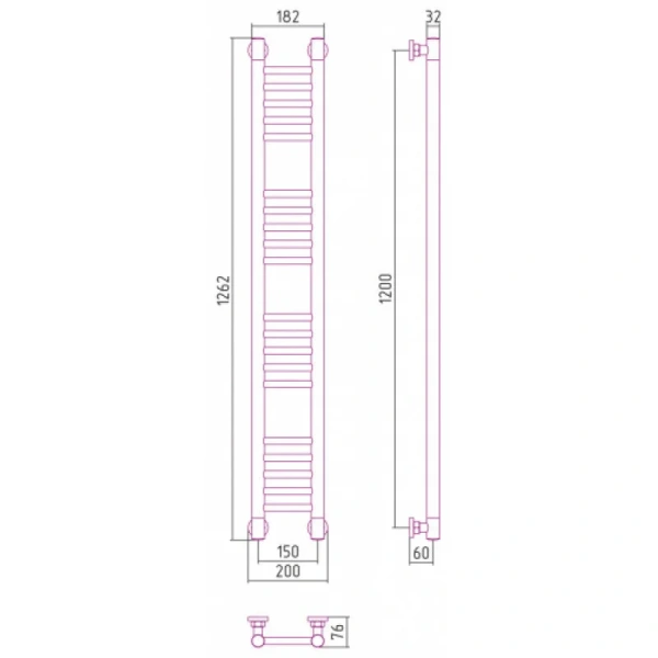 Полотенцесушитель водяной Сунержа Богема+ 15х120 см темный титан муар 15-0220-1215 (детальная фотография), современные, hi-tech