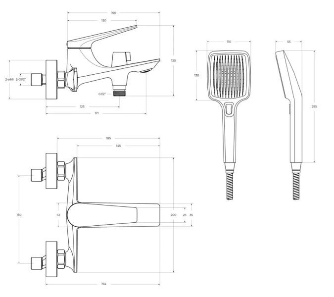 Смеситель для ванны Cezares Liner оружейная сталь LINER-VD-GM (детальная фотография), для ванны