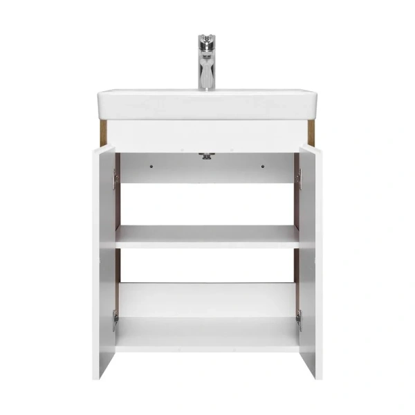 Тумба под раковину Aquaton Сканди 55 см белый глянцевый/дуб рустикальный 1A278801SDZ90 (детальная фотография), современная, hi-tech