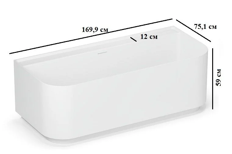 Ванна из искусственного камня Belux Атланта ВА-1700, 4810924287366, 170 x 75 см, с подставкой, белый (детальная фотография), без гидромассажа