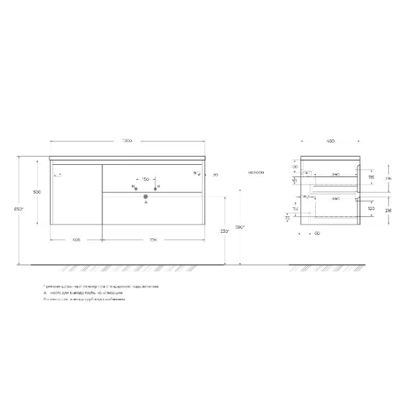 Тумба под раковину подвесная BelBagno Kraft 120 см правосторонняя rovere nebrasca nature KRAFT-1200-2C-1A-SO-RNN-R (детальная фотография), в наличии