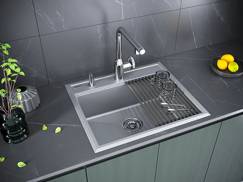 Мойка для кухни Paulmark Stepia 59 см серый металлик PM115951-GRM (детальная фотография), прямоугольной формы