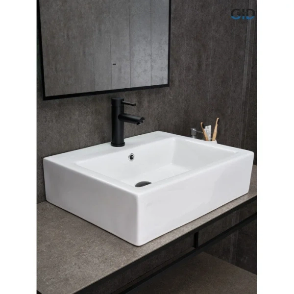 Раковина GID Geometrico N9157 57 см белая 51216 (детальная фотография), в форме чаши, прямоугольной формы