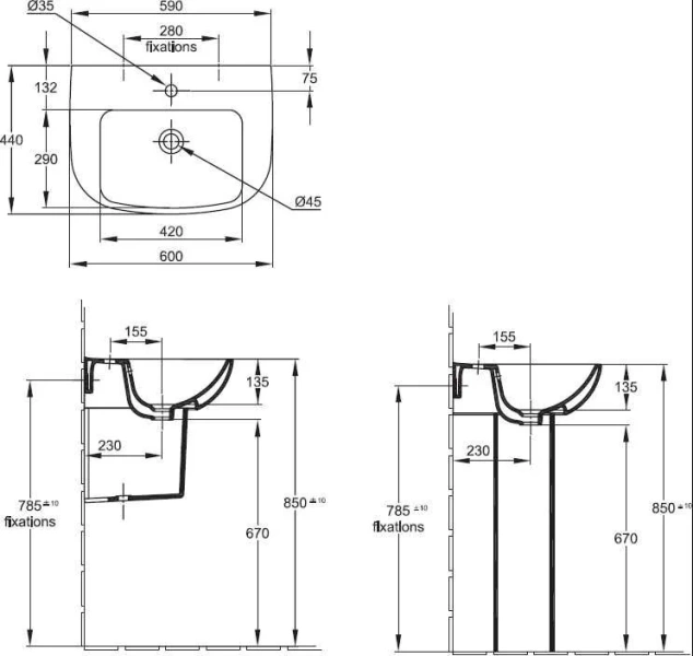 Раковина Jacob Delafon Odeon Up 60 см подвесная E4700-00 (детальная фотография), современные, hi-tech