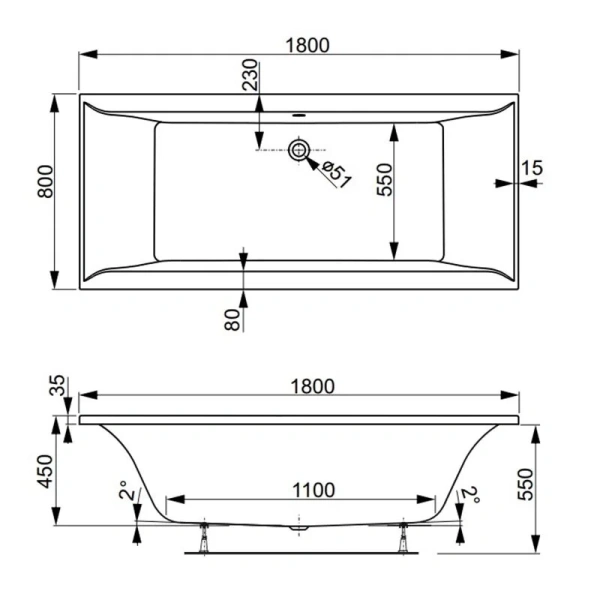 Ванна акриловая Vagnerplast Veronela 180×80 см слив по центру VPBA180VEA2X-04 (детальная фотография), приставные