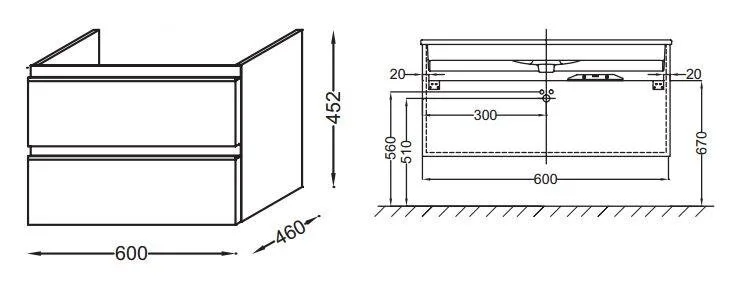 Тумба с раковиной подвесная Jacob Delafon Vox EB2030-RA 60 см с ящиками (детальная фотография), по запросу, нет в наличии