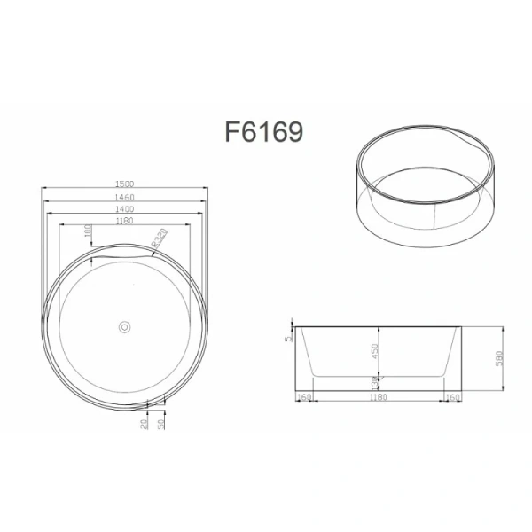 Ванна акриловая Frank F6169, 12532, 150 х 150 см, цвет белый (детальная фотография), акриловые