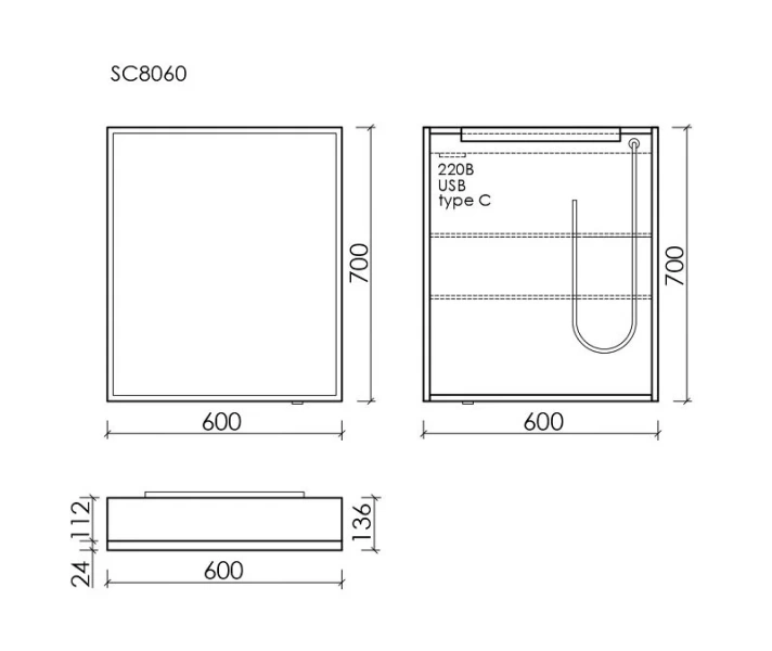 Зеркальный шкаф с подсветкой Sancos Evoke 60 см серый SC8060 (детальная фотография), в наличии