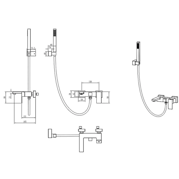 Смеситель для ванны Boheme Qubic золото 473-G (детальная фотография), для ванны