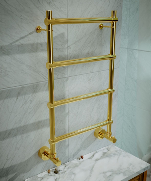 Полотенцесушитель водяной золото Margaroli Sole 4423704GON (детальная фотография), для систем горячего водоснабжения, для систем отопления, с нижним подключением