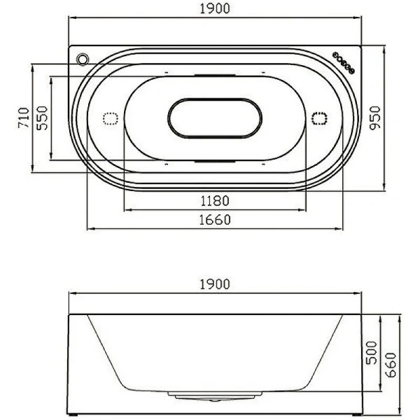 Ванна акриловая Gemy 190x95 см белая G9541 (детальная фотография), акриловые