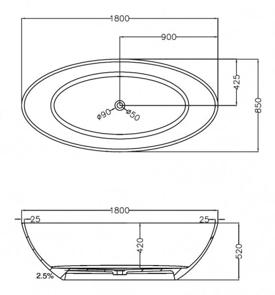 Ванна акриловая Abber Kristall 180x85 см черная AT9702Onyx (детальная фотография), современныe, hi-tech