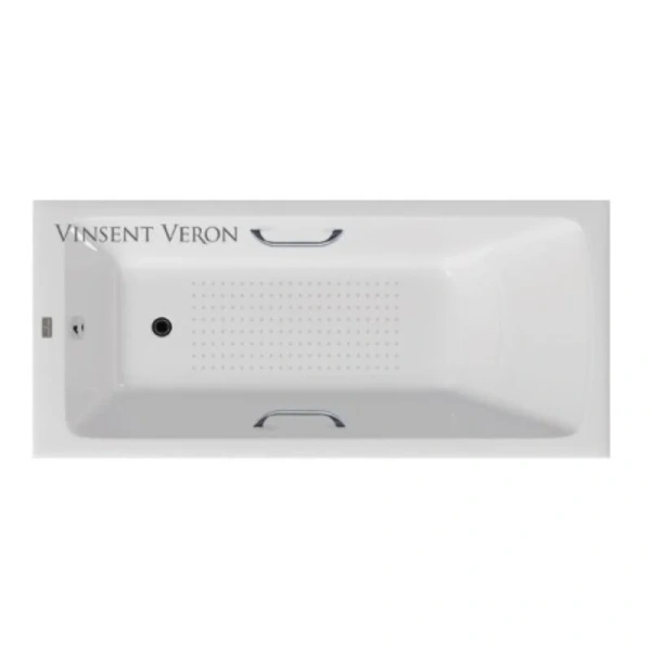 Чугунная ванна Vinsent Veron Kingston VKN1808050H/VH0012BL-AS, 180 x 80 см, с антискользящим покрытием, ручки хром, цвет белый (детальная фотография)