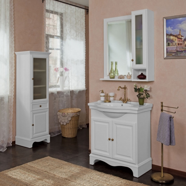 Шкаф для ванной, петли справа, цвет белый матовый, фурнитура бронза, La Beaute Michel SMI24LBO.Dx.O.BR (детальная фотография), по запросу