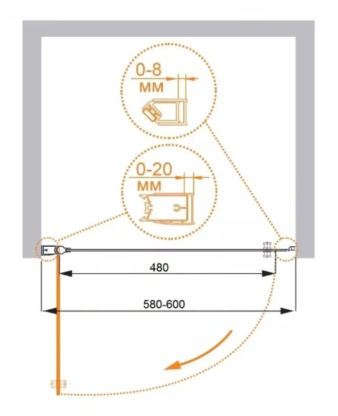 Душевая дверь в нишу Cezares Elena 60 см прозрачное стекло ELENA-W-60-C-Cr (детальная фотография), современные, hi-tech