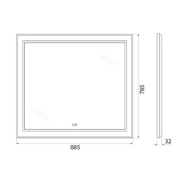 Зеркало с подсветкой BelBagno Kraft 90 см с подогревом сатин SPC-KRAFT-885-785-TCH-WARM (детальная фотография), сенсорное