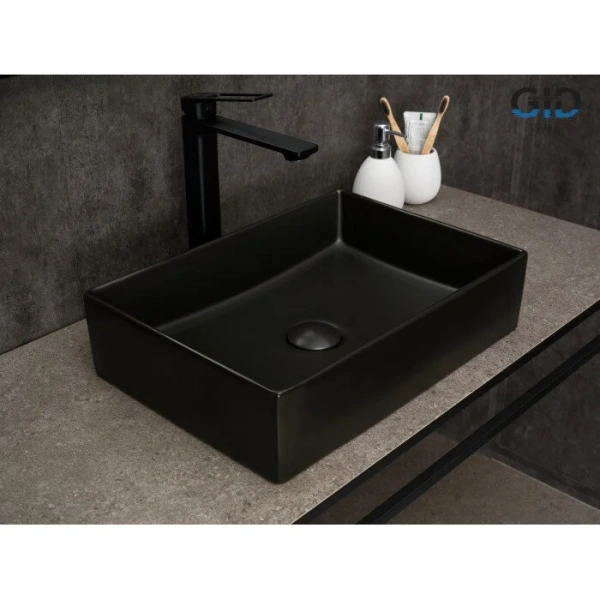 Раковина GID Geometrico Bm1204 45 см черная 53360 (детальная фотография), в форме чаши, прямоугольной формы
