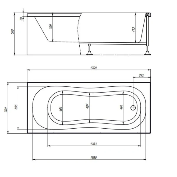 Акриловая ванна Timo OLLI1770, 170 х 70 см, цвет белый (детальная фотография), акриловые