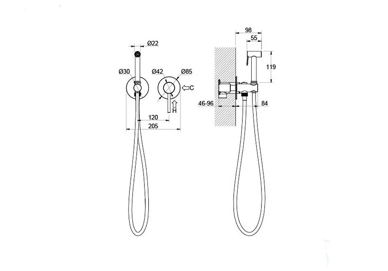 Гигиенический душ со смесителем Акватек Европа шлифованное золото AQ1319BG (детальная фотография), для туалета