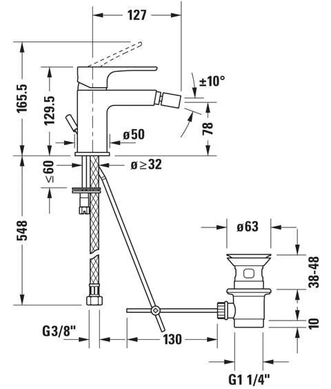 Смеситель Duravit B.2 B12400001010 для биде (детальная фотография), для биде