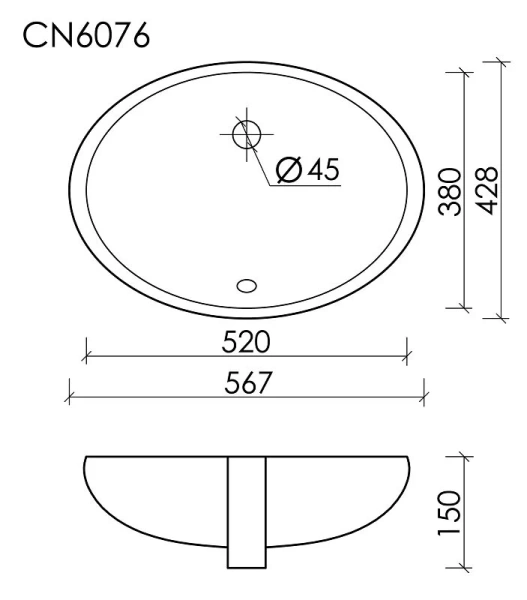 Раковина Ceramica Nova Element 52 см встраиваемая CN6076 (детальная фотография), современные, hi-tech