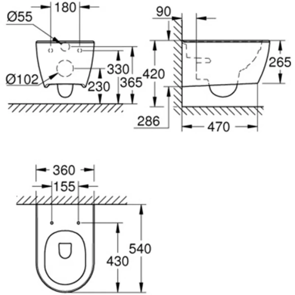 Чаша подвесного унитаза Grohe Essence 3957100H (детальная фотография), современные, hi-tech