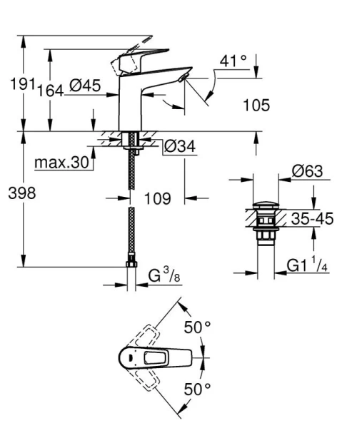 Смеситель для раковины Grohe BauLoop хром 23886001 (детальная фотография), для раковины