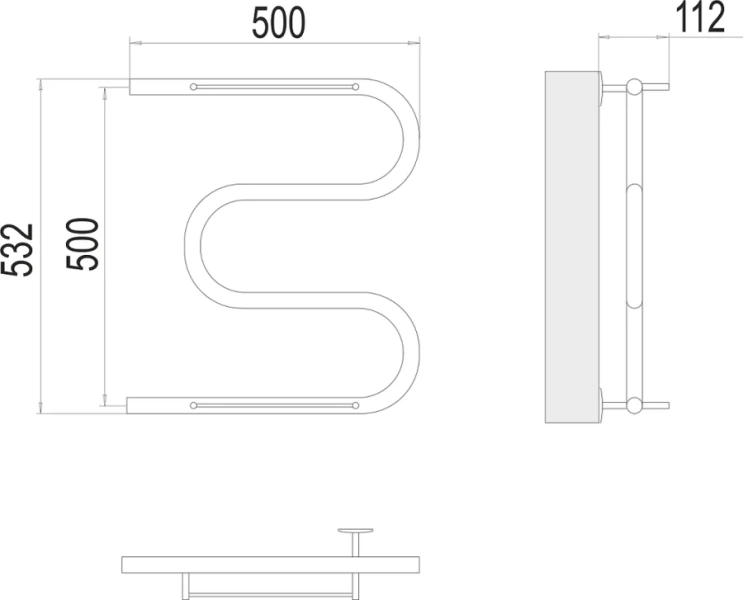 Полотенцесушитель водяной Terminus М-образный 50х50 см хром 4620768880339 (детальная фотография), современные, hi-tech