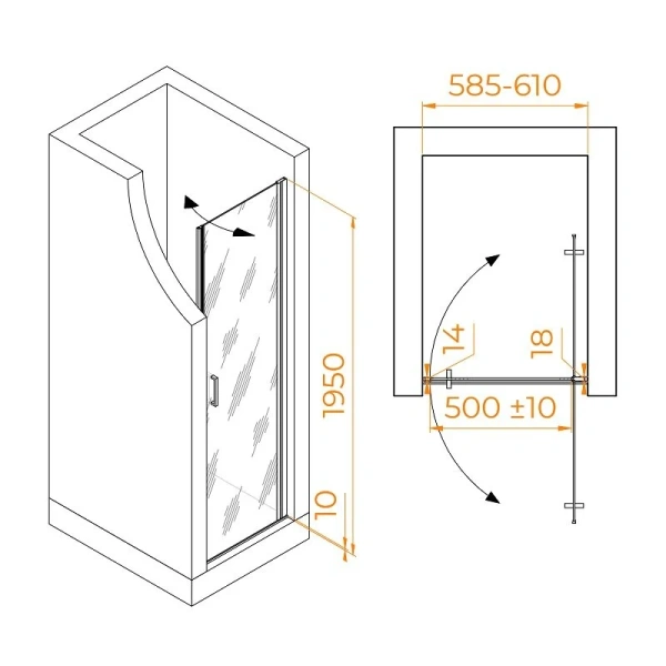 Душевая дверь в нишу RGW Leipzig LE-003Gr 60 см профиль серый, стекло прозрачное 351200306-110 (детальная фотография), современные, hi-tech