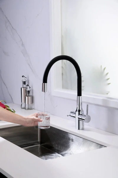 Смеситель для кухни Paulmark Salix Sa213419 с гибким изливом (детальная фотография), современные, hi-tech