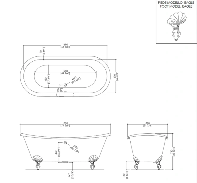 Ванна чугунная Devon&Devon Admiral Copper Effect (детальная фотография), чугунные
