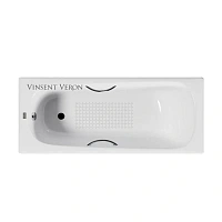 Чугунная ванна Vinsent Veron Concept VCO1507042H/VH0015CH-AS, 150 x 70 см, с антискользящим покрытием, ручки хром, цвет белый