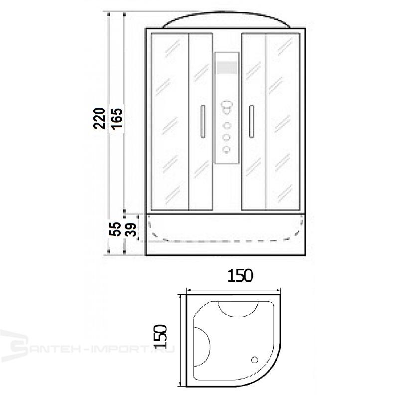Душевой бокс River TEMZA 150/150/55 (детальная фотография), с раздвижными дверьми
