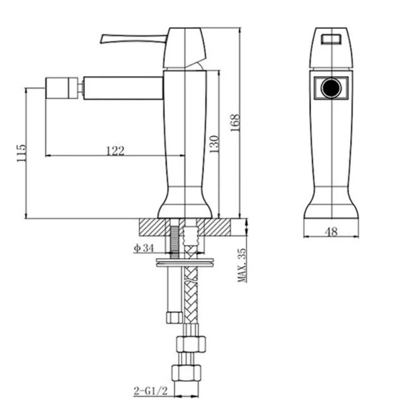 Смеситель для биде Caprigo Diamante 50-030-crm с донным клапаном, хром (УК042950) (детальная фотография), для биде