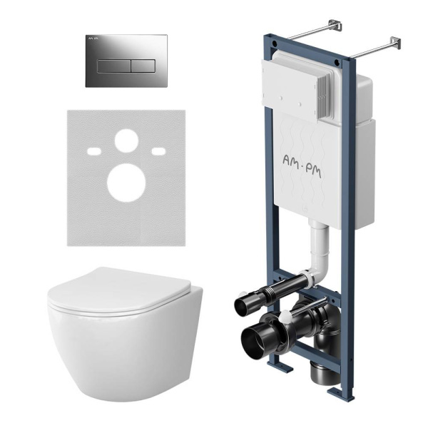 Унитаз с инсталляцией Am.Pm Like клавиша глянцевый хром IS110351.801900 (детальная фотография)
