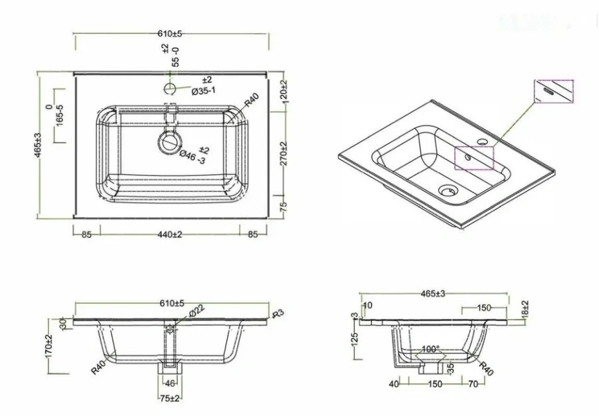 Раковина мебельная BelBagno 60 см керамическая BB600ETL (детальная фотография), в наличии