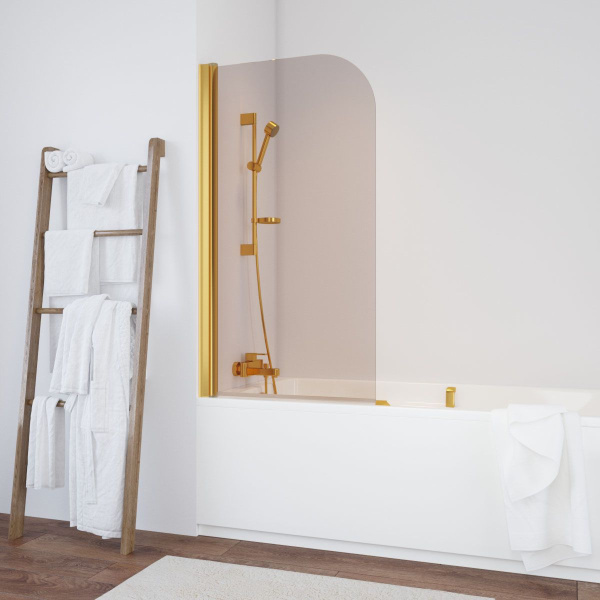 Душевая шторка на ванную профиль золотой стекло бронза Vegas-glass EV 76 09 05 (детальная фотография), недорогие