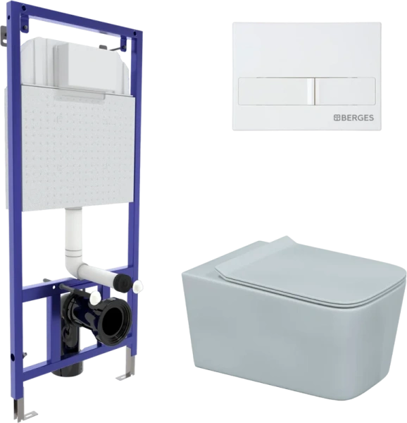 Унитаз с инсталляцией BERGES Floe кнопка L1 белая 043284 (детальная фотография)