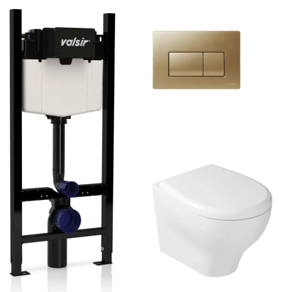Унитаз с инсталляцией Valsir Eden с клавишей золото матовое KIT VSMG 7212 Slim P1 (детальная фотография)
