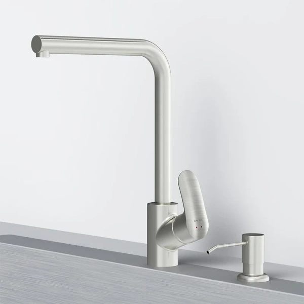 Смеситель для кухни Am.Pm Like сатин F8005D11 (детальная фотография), высокие, недорогие, округлая форма