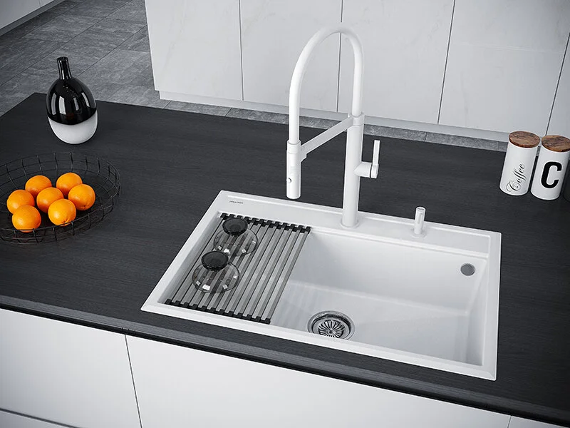 Мойка для кухни Paulmark Stepia 75 см белая PM117551-WH (детальная фотография), прямоугольной формы