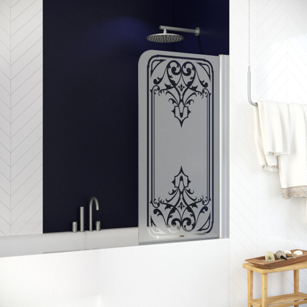 Душевая шторка на ванную рисунок прозрачный стекло матовое Vegas-glass EV 76 ARTDECO D1 R (детальная фотография), хромированный профиль, бронзовый профиль, золотой профиль, белый профиль, матовый профиль, другие