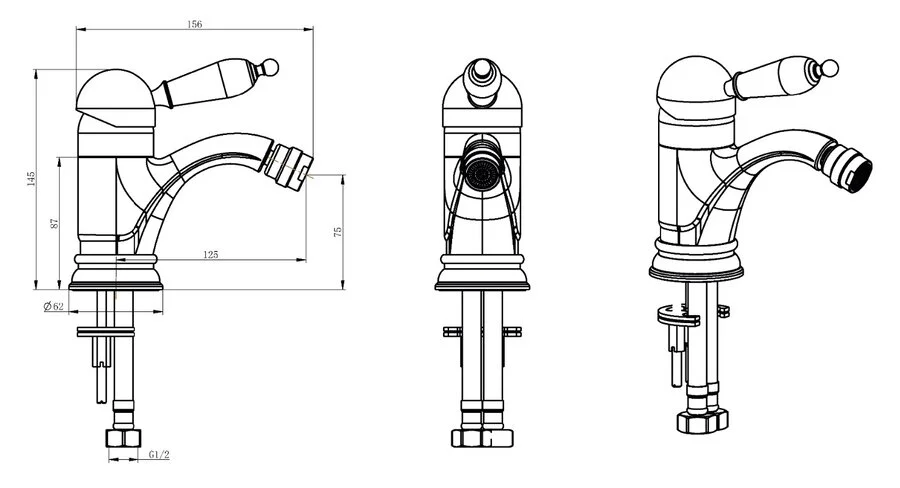 Смеситель для биде Boheme Tradizionale Nero золото 256 (детальная фотография), для биде