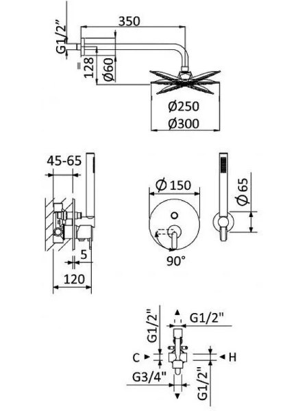 Душевой комплект Cezares Leaf черный LEAF-DSIP-30-L-NOP (детальная фотография), душевые комплекты, наборы