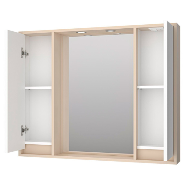 Зеркальный шкаф с подсветкой Brevita Balaton 100 см белый, бежевый BAL-04100-03-01 (детальная фотография), навесные