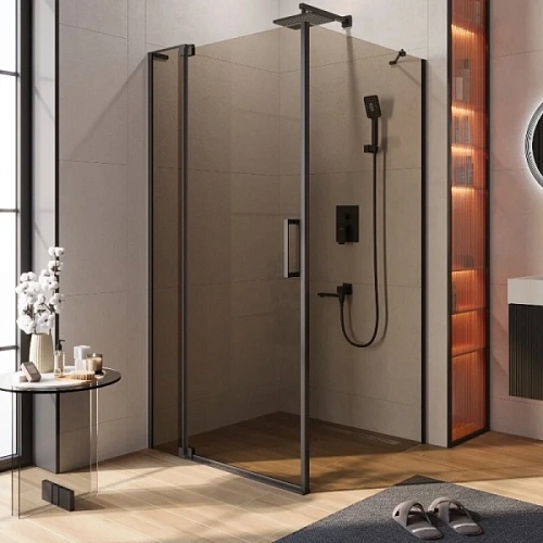 Душевой уголок Cezares Slider 100х100 см стекло бронзовое профиль черный - фото 7